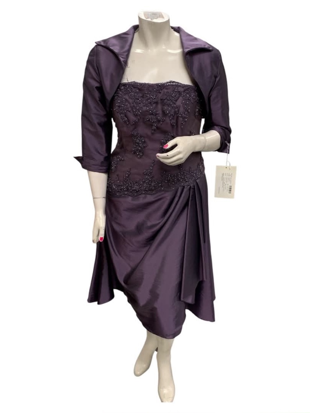 Jade By Jasmine NWT Satin Purple Strapless Dress with Matching Jacket Size L